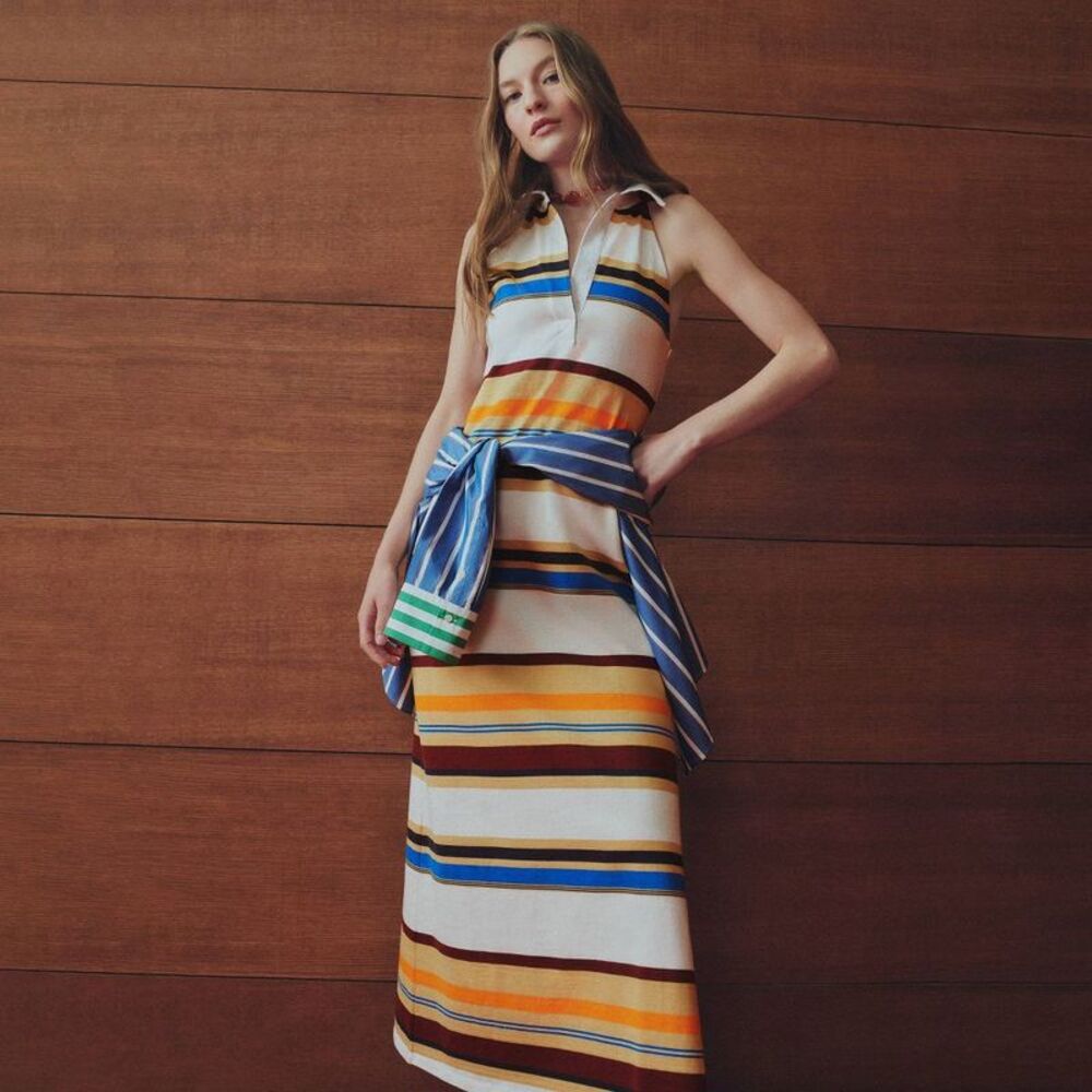 Women's Sleeveless Polo Striped Maxi Dress - Rosie Assoulin Multi S